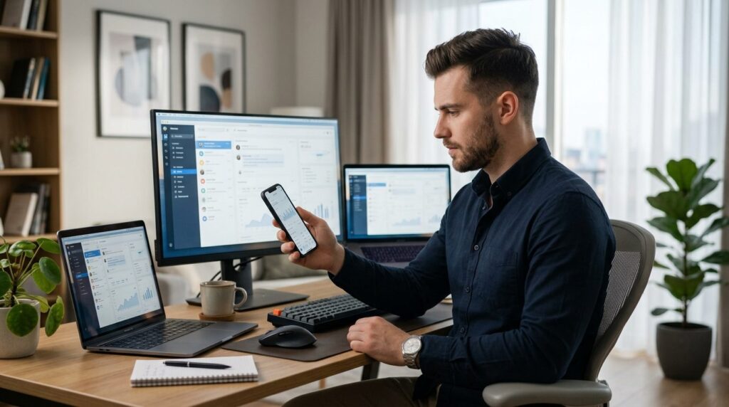 Fotorealistic stock photo, 16:9 format, young entrepreneur w
