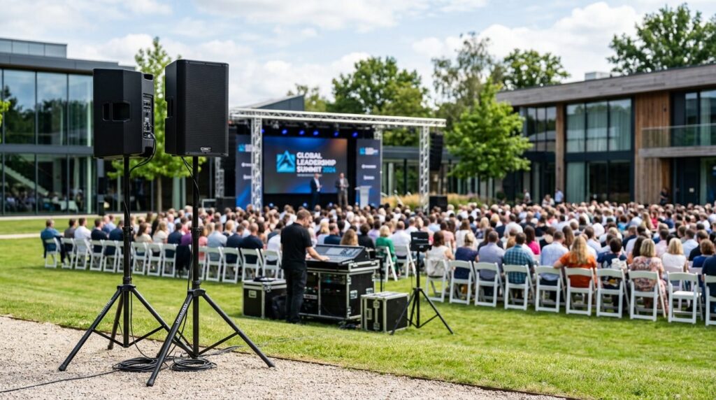 Outdoor corporate event with professional PA sound system sp