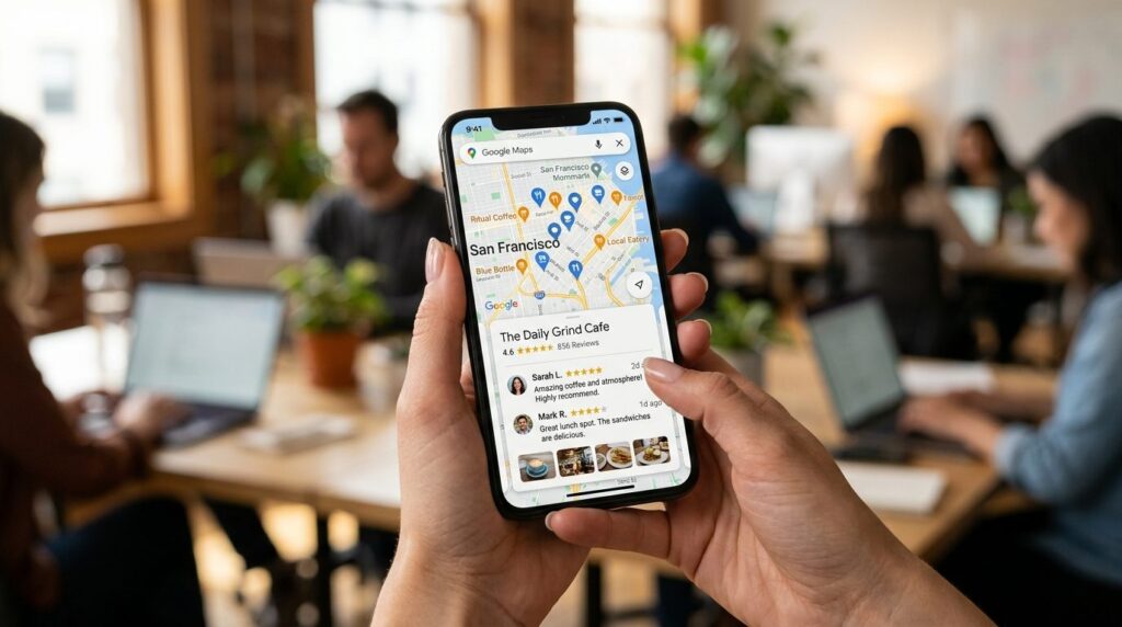 Close-up of a smartphone screen showing Google Maps with loc