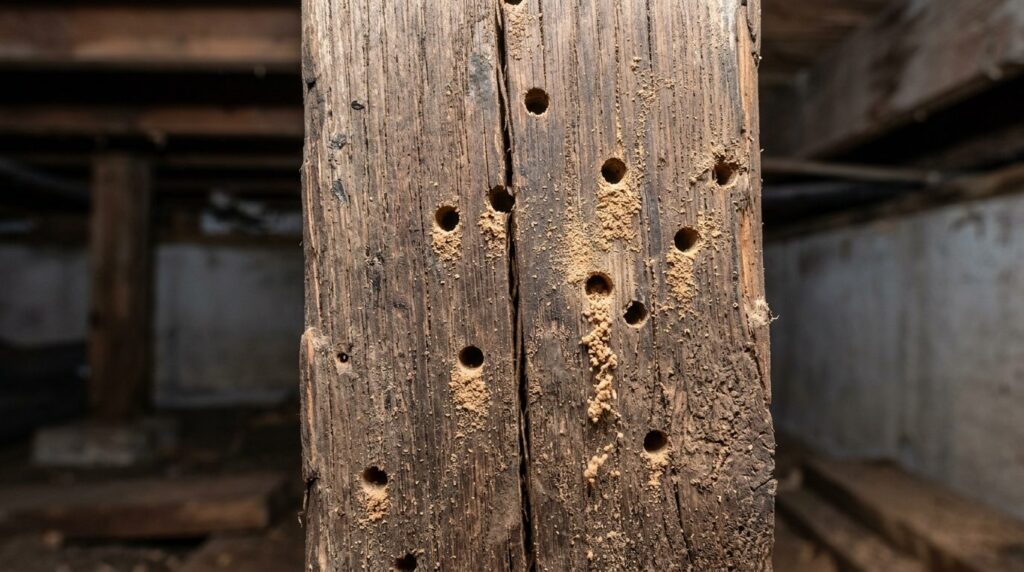 Detailed realistic image of wooden beam with multiple small