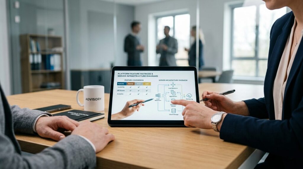 Close-up of a business professionals hands pointing at a di